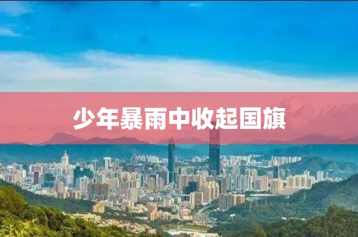 少年暴雨中收起国旗